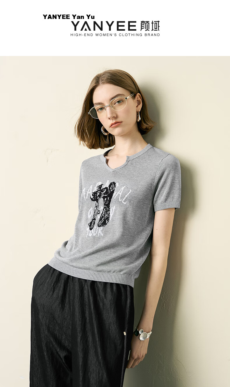 YANYEE Premium Gray Short Sleeve Knit Top for Women 2025 Summer Slim Fit Lightweight Commuter Blouse Gray 2XL 1