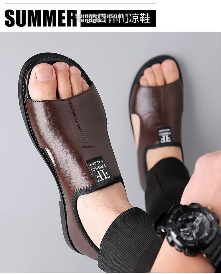 Jingzhenlianggong Men's Summer Sandals Dual-use Slippers Non-slip Soft Sole Beach Shoes Dark Brown [Glossy] Size 42 18