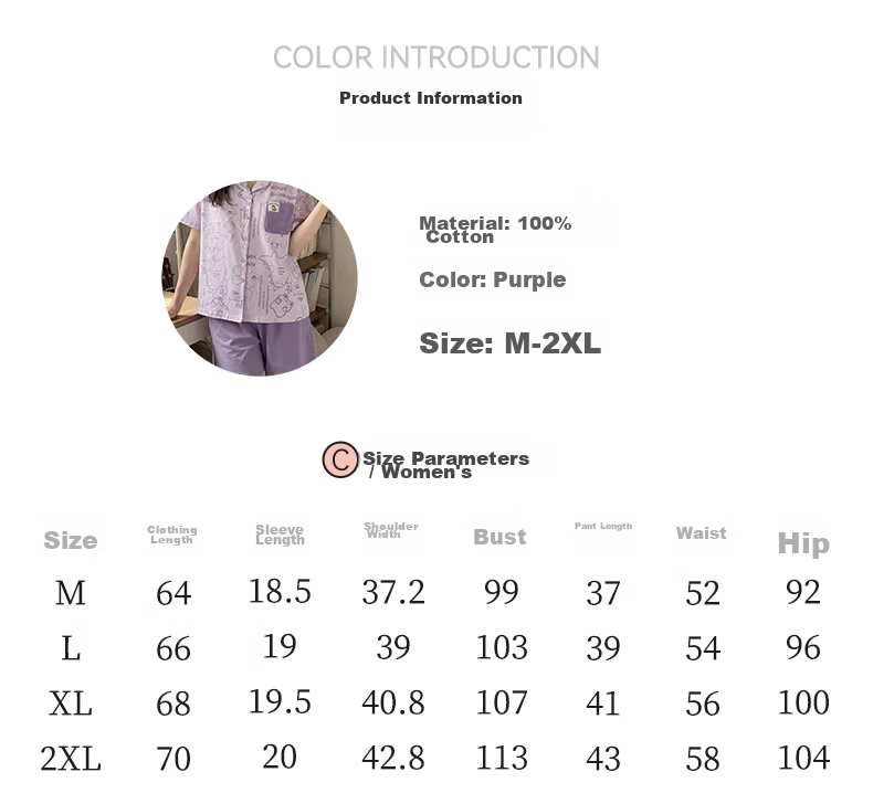 Yiershuang 100% Cotton Women's Summer Thin Short Sleeve Short Pants Pajama Set Cute Cartoon Homewear 2
