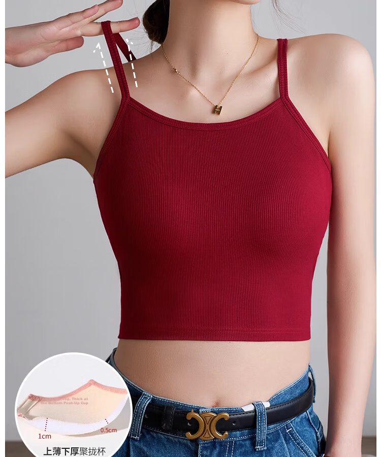 NOMe 2026 Summer Women's Spaghetti Strap Tank Top Butterfly Back Integrated Bra Short White L 16