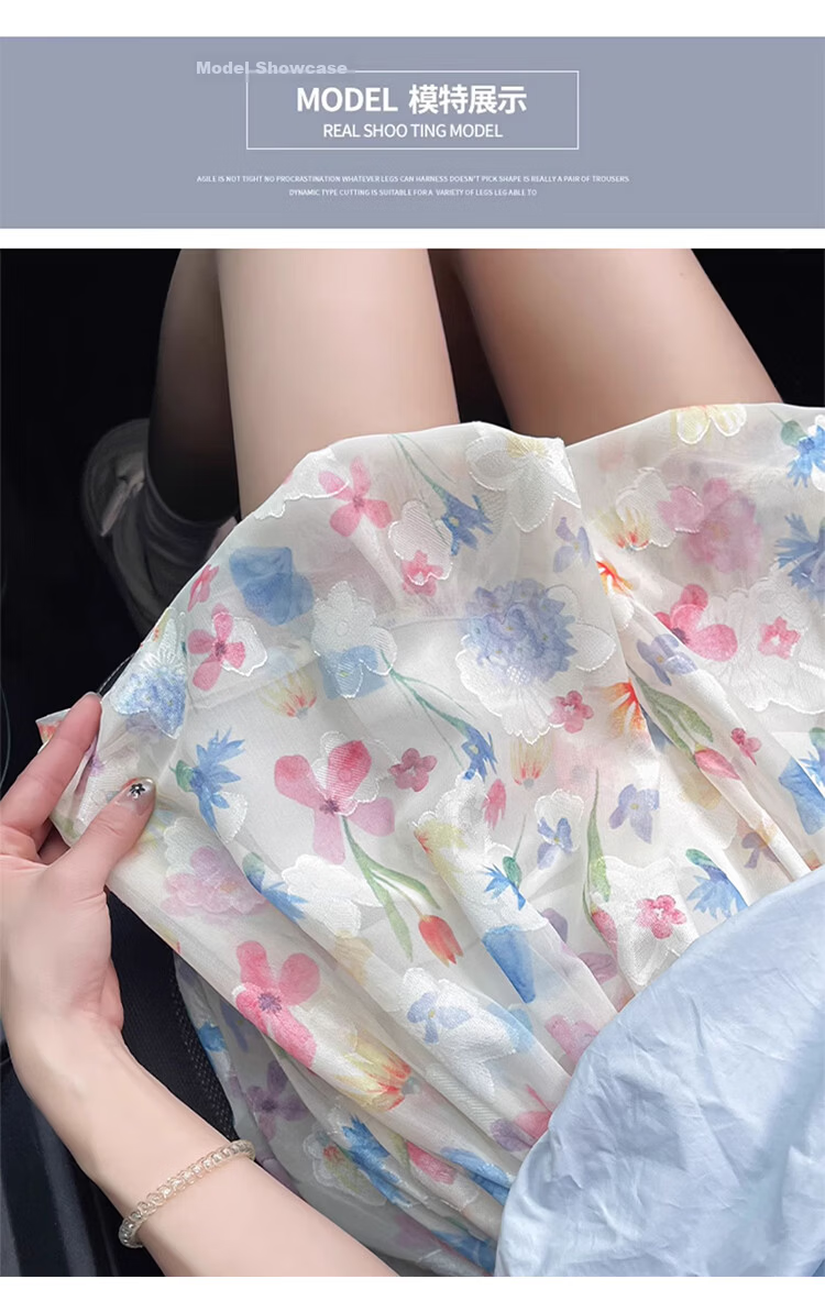 Ziyouxi Colorful Forest-Style Flower Bud Skirt Pants for Women, 2026 Summer Thin High-Waist Slimming A-Line Loose Ice Silk Floral Half Skirt 8