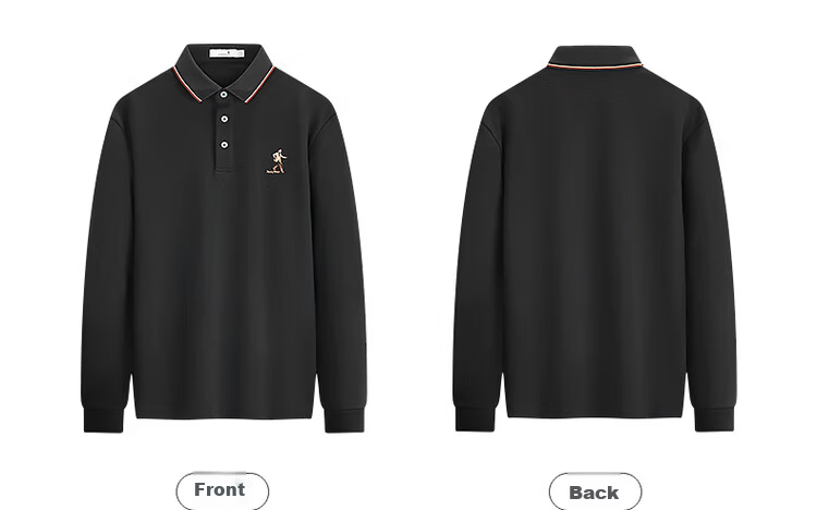 DANCING WOLVES Fleece-Lined Autumn Winter Basic Commuter Skin-Friendly Warm Men's Long Sleeve Polo Shirt 001 Black 175 7