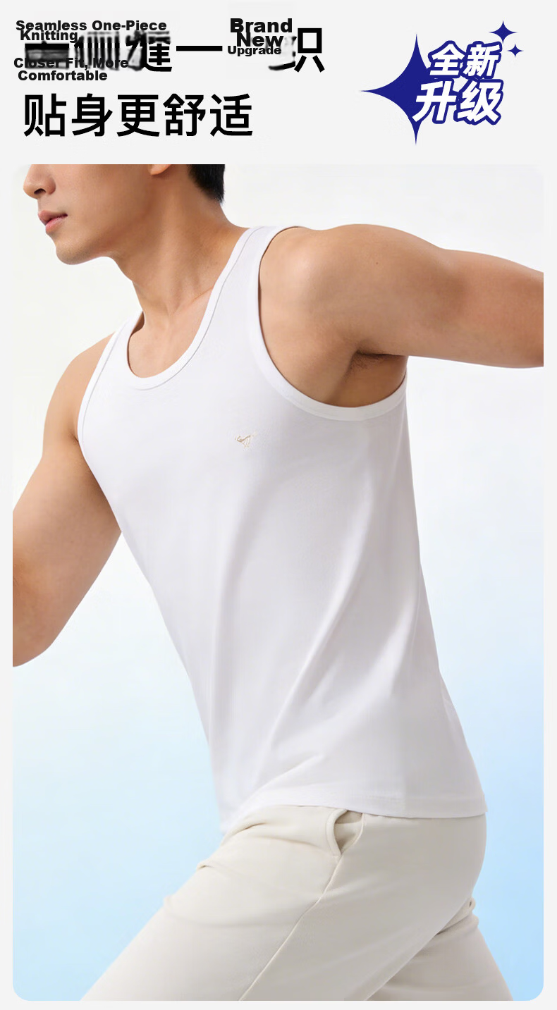 Seven Wolves [Upgraded Version] Pure Cotton Men's Vest Summer 7A Antibacterial Sweat-Absorbing Breathable Sports Fitness Soft Comfortable 2-Pack 7
