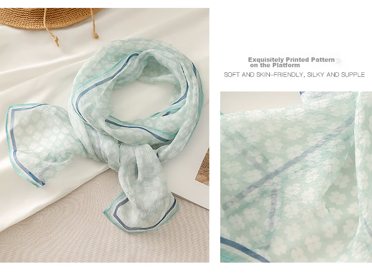 Shanghai Story Women's Summer Printed Silk Scarf 100% Mulberry Silk Neck Scarf Commuter Gift for Girlfriend Valentine's Day 19