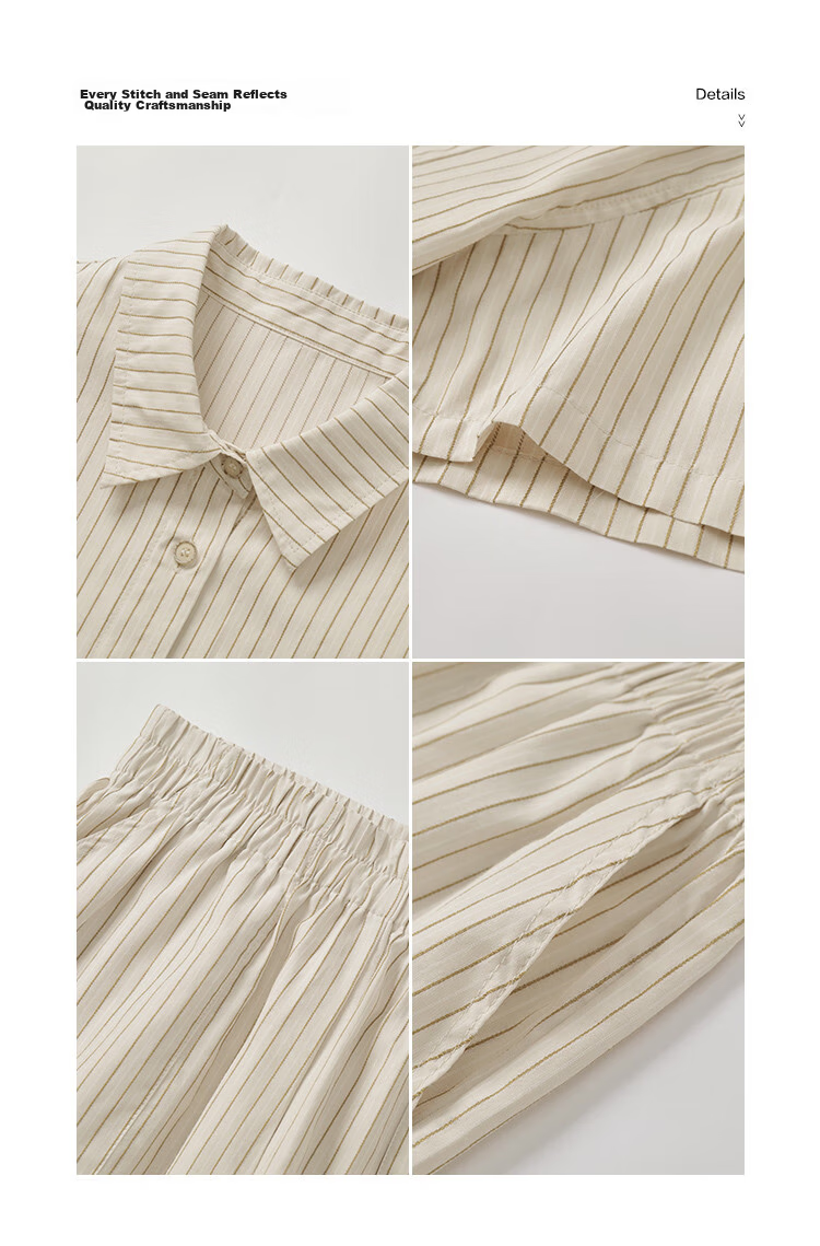 MT Casual Street Style Summer Simple Striped Polo Short Sleeve Shirt with Elastic Large Patch Pocket Shorts Set 11