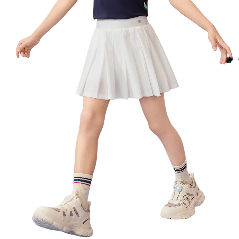 ASK JUNIOR Moisture-Wicking Breathable Children's Skirt, Summer Pleated Skirt Pants with Inner Lining Leggings for Girls, White, Size 170