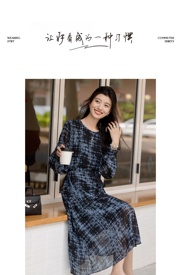 Demana Romantic Chiffon Season Spring Elegant Lightweight Round Neck Waterdrop Button Loose Petite Women's Dress 9