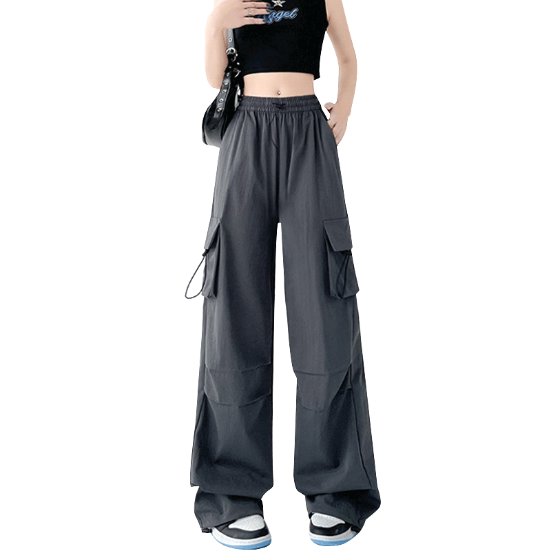 Langsha Women's Spring Summer Wide-Leg Cargo Pants American Style Hiking High-Waist Paratrooper Casual Street Dance Quick-Dry Sports Pants