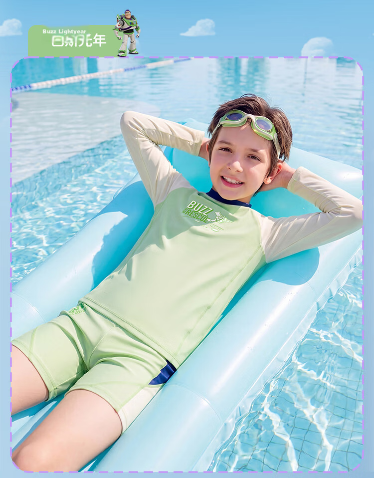 Disney Boys' Two-Piece Long Sleeve Sun Protection Swimsuit D36633S2F Green Buzz Lightyear Size 160 3