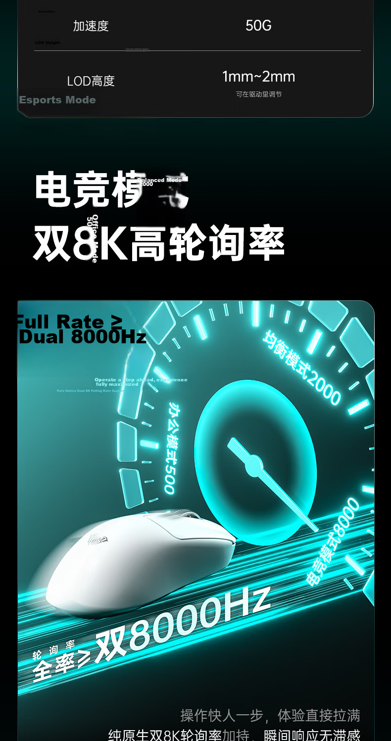 AULA SC800Max Lightweight Wireless Mouse PAW3950 Anti-Interference 2.4G/Bluetooth/Wired Tri-Mode Native Dual 8K Report Rate Office Gaming Esports Mouse White 10