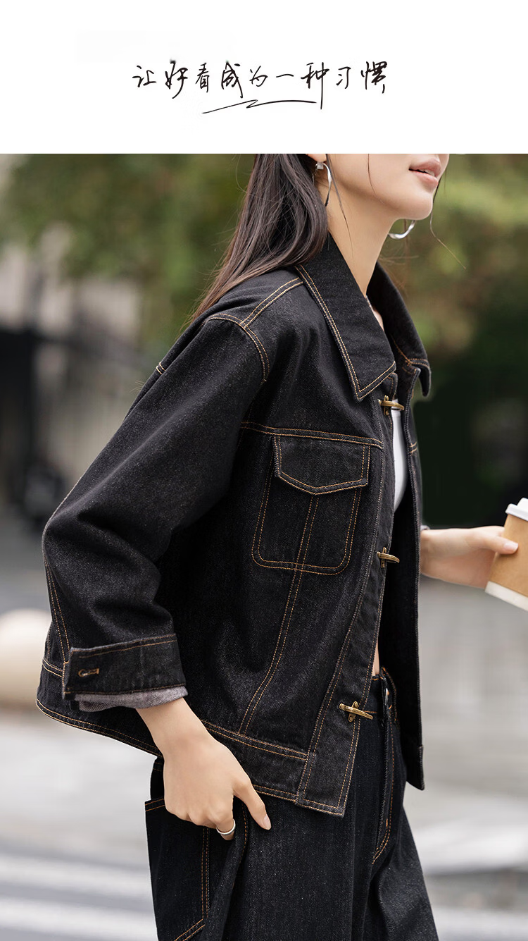 Demana [Cloud Feel Cotton Blend] Spring Vintage Style Lapel Fake Pocket Topstitching Loose Petite Women's Denim Jacket 1