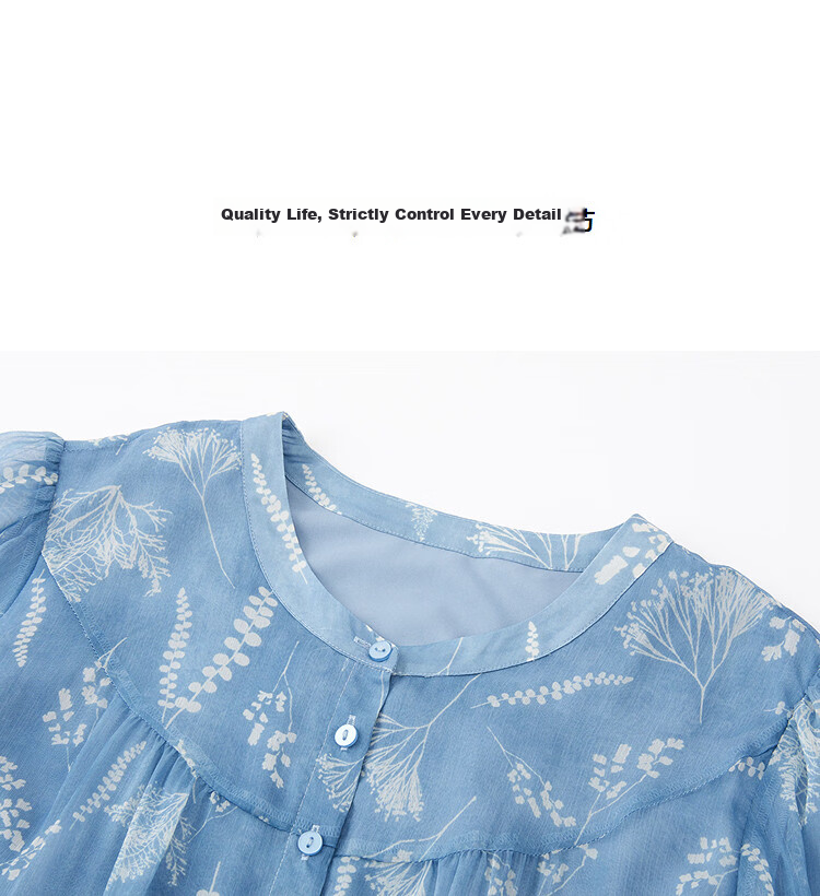 Demana Lightweight Summer Romantic Round Neck Printed Five-Sleeve Ruffle Hem Slim Fit Dress for Women Premium Quality 12