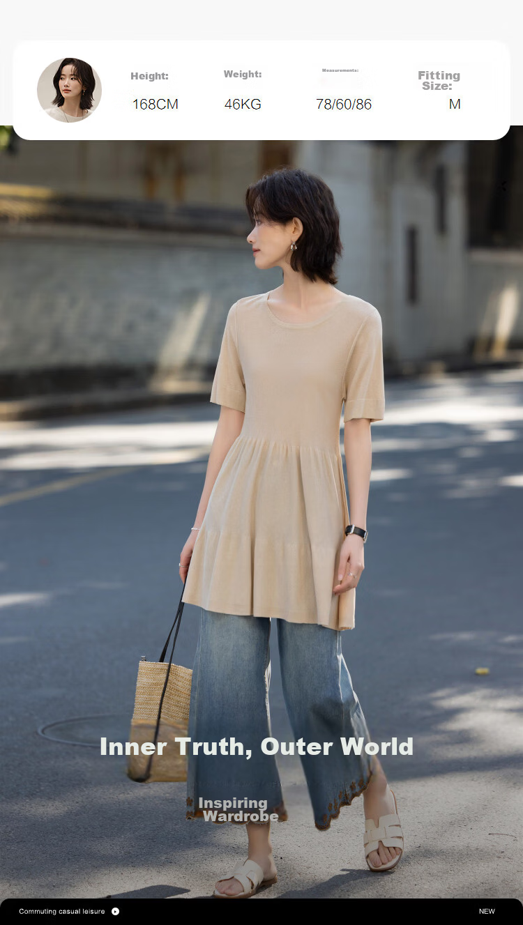 Demana Shiny Daily Summer Fashion Shiny Yarn Round Neck Ruffle Hem Loose Slimming Knit Sweater for Women High-End Feel 9