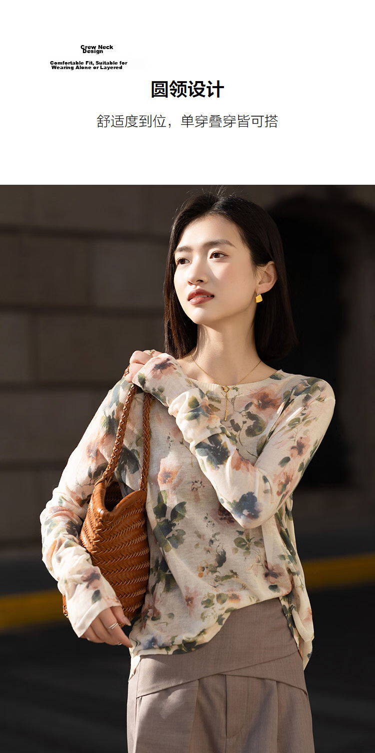 Demana Artistic Narrative Spring Elegant Crew Neck Printed Knit Sweater for Petite Women 7