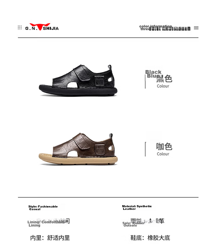 G.N.Shi Jia Leather Sandals for Men, Summer New Style Soft-Soled Breathable Beach Shoes, Dual-Use Casual Slippers, Versatile Commuter Driving Shoes 3