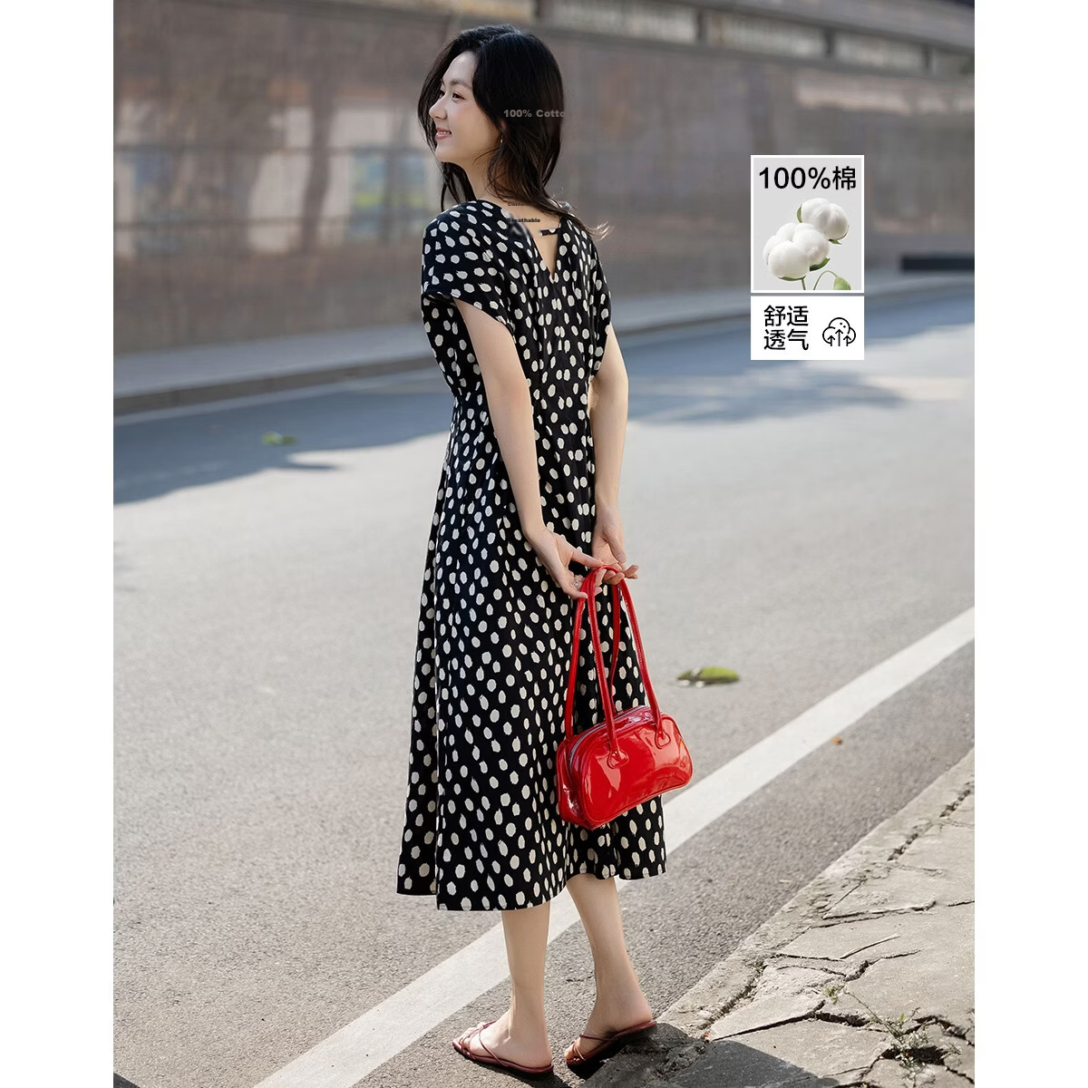 Demana Fresh Cotton Summer Urban Romantic V-Neck Printed Waist-Slimming Dress for Women Premium Quality