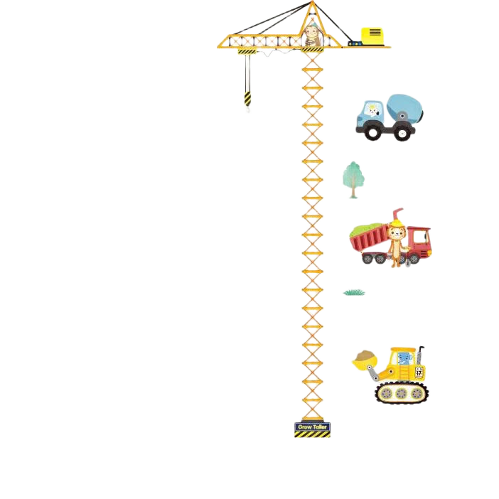 Modouyu Height Sticker, Small Car Cartoon Excavator, 0.6*1.8 Meters, Living Room Self-Adhesive Sticker, Bedroom Decorative Wall Sticker
