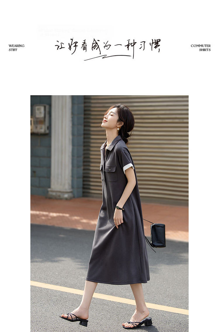 Demana Minimalist Daily Summer Commuter V-Neck Half-Placket Pocket Loose Slim Dress for Women Premium Feel 10