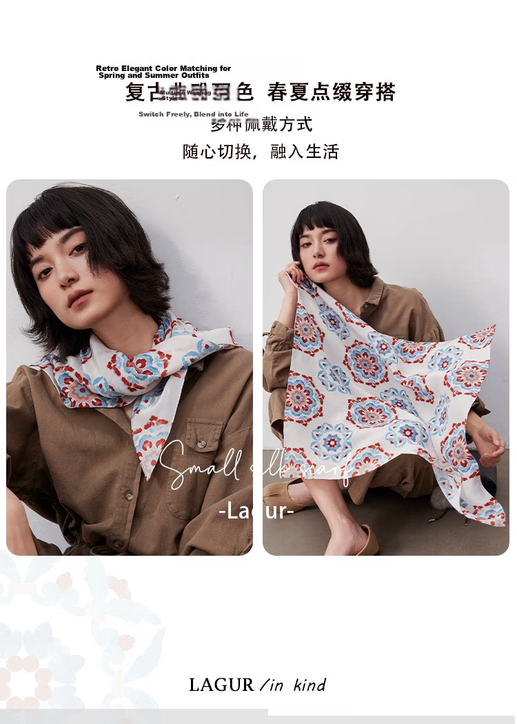 Lagur "Oriental Precious Pattern" Double Crepe 12 Momme 100% Silk Scarf Precious Pattern (Pink Gift Box) 14