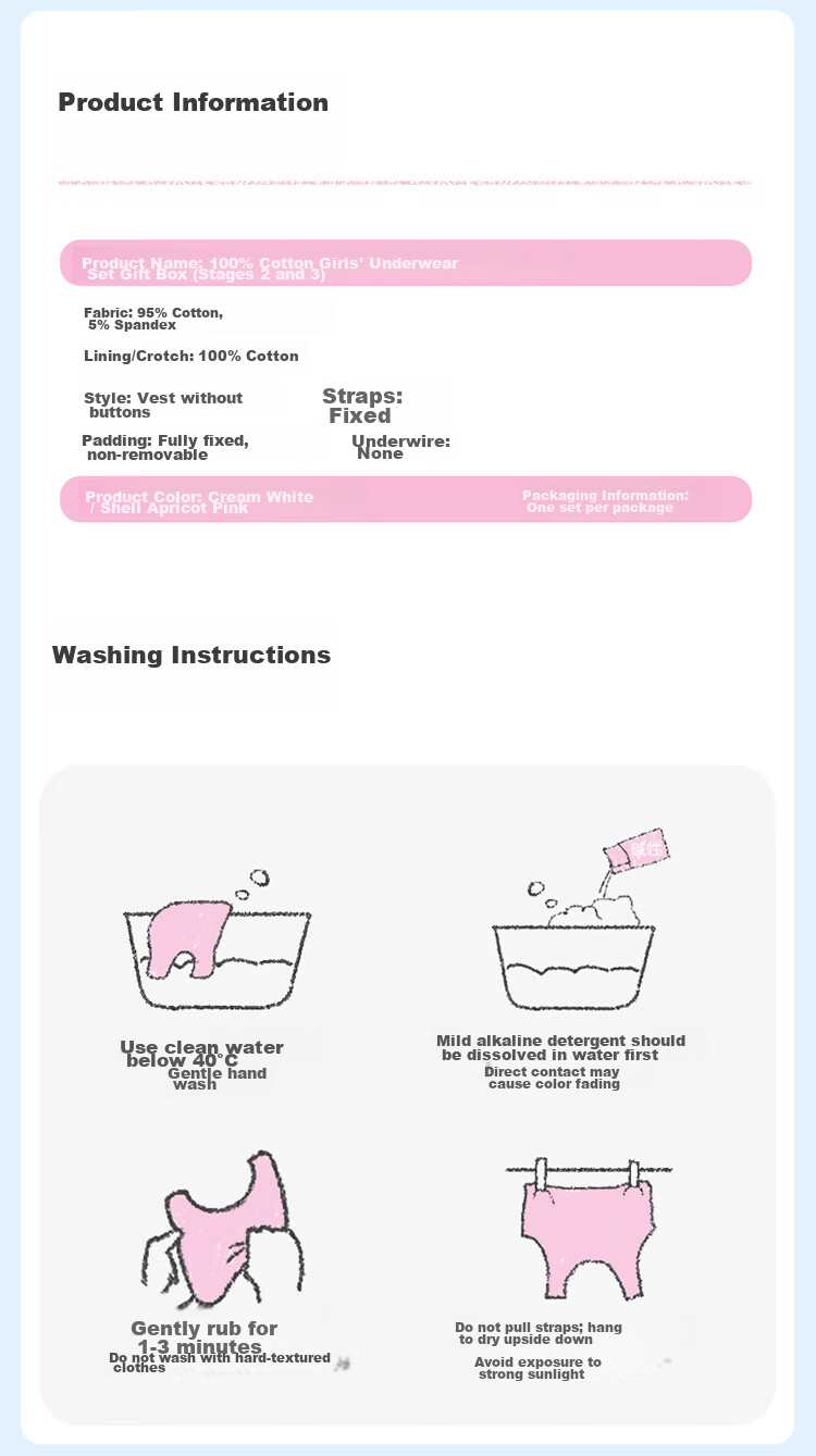 PurCotton Girls' Underwear Bra Junior High School Development Period Sports Vest Underwear Panties [Little Wave Gift Box Set] 22