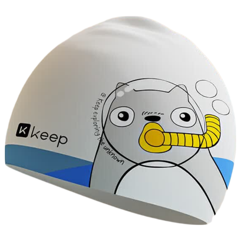 Keep Children's Swim Cap for Boys, Non-Binding, Sun Protection, Professional Waterproof Cartoon Ear Protection Silicone Swimming Cap, White