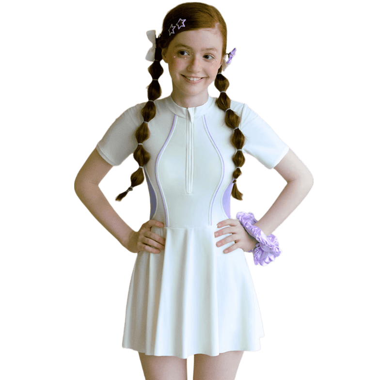 Sanqi Girls' Middle School Conservative Skirted One-Piece Swimsuit with Chest Pad for Teenagers