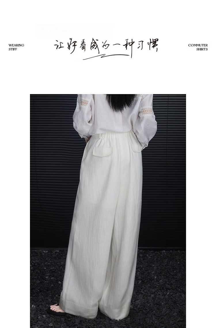 Demana [Linen Lyocell Blend] Spring Artistic Pleated Herringbone Wide-Leg Slimming Casual Pants for Women Premium Feel 10