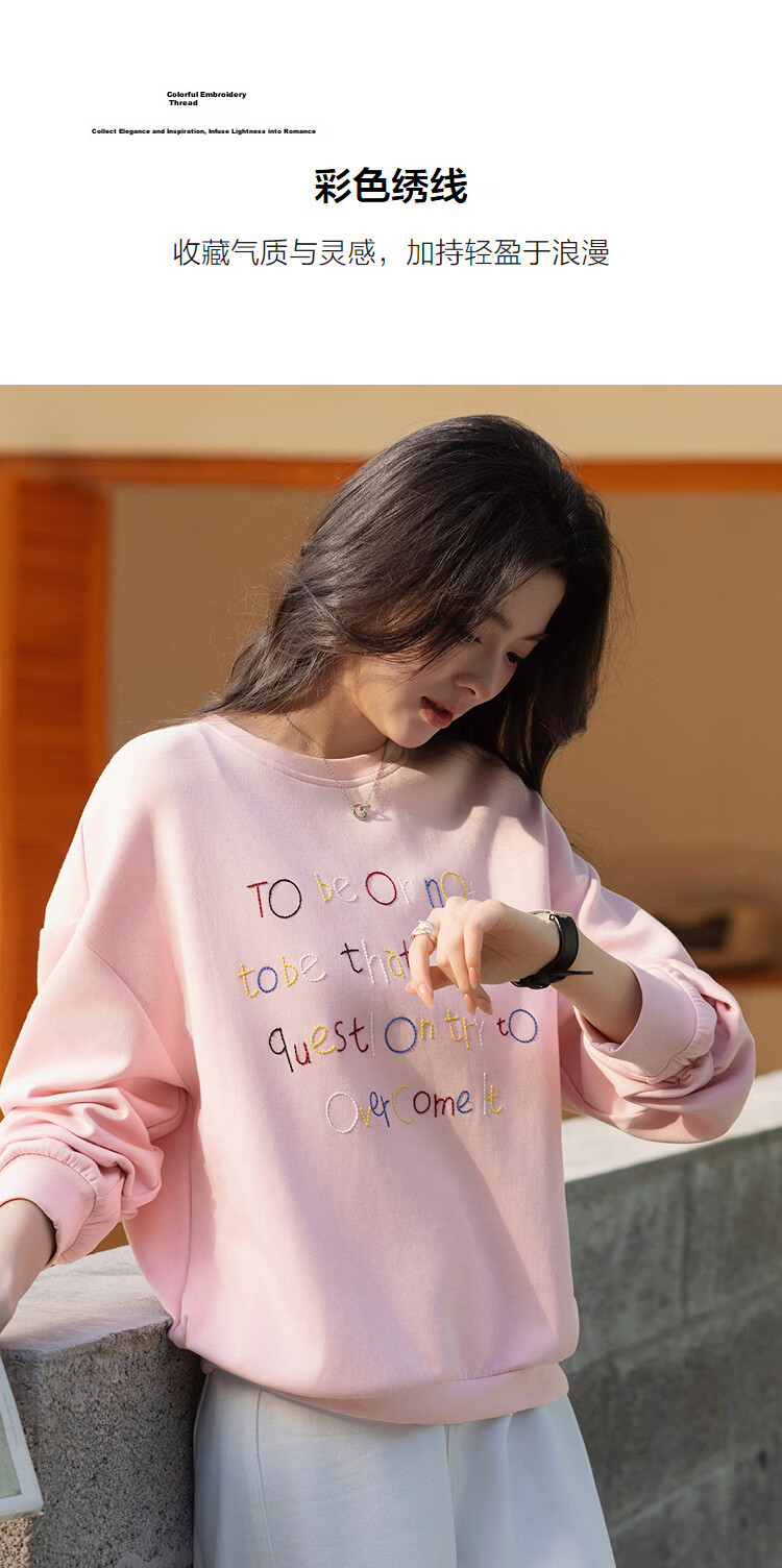 Demana Soft Air Layer Spring Commuter 3D Colorful Embroidered Thread Crewneck Drop Shoulder Loose Petite Women's Sweatshirt 6