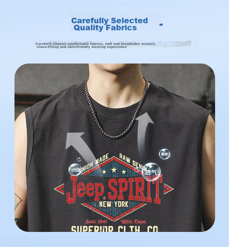 JEEP SPIRIT Men's American Vintage Sleeveless Vest Summer Lightweight Cotton Printed Tank Top Gray L 2