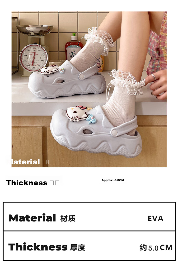 AILAIJIA Hello Kitty Thick Sole Height Increasing Cute Girls Holey Shoes White 40-41 1