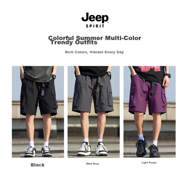 JEEP SPIRIT Men's American Style Ice Silk Shorts Summer Thin Workwear Five-Point Loose Casual Pants Black XL 5