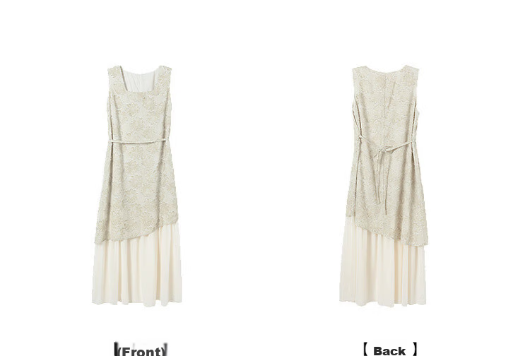 Demana Summer Faux Two-Piece Spliced Chiffon Lightweight Loose Sleeveless A-Line Mid-Length Dress with Cutwork and Print 25