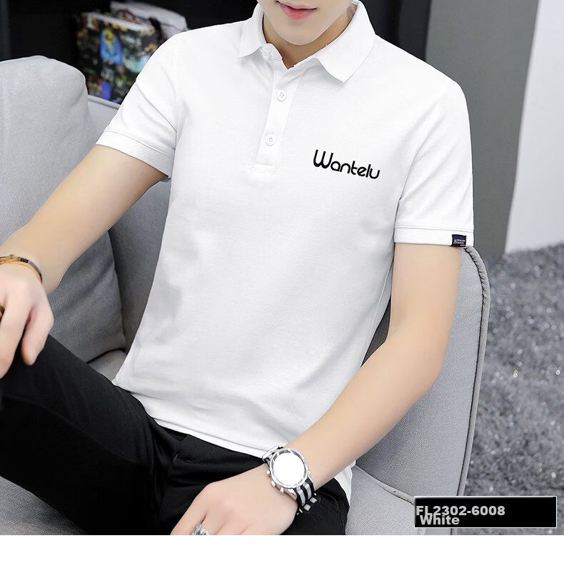 PLAYBOY Men's Summer Short Sleeve Polo Shirt Business Collar Solid Gray Simple Design 32