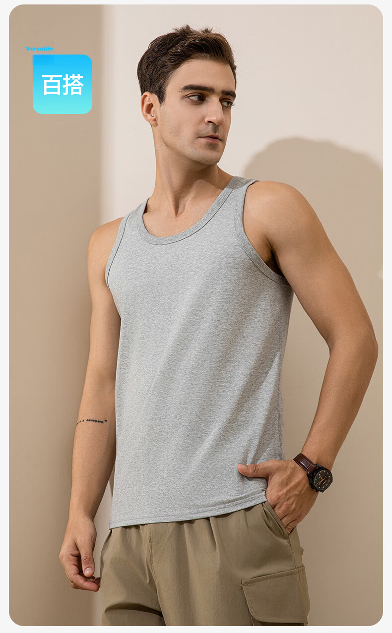 Miiow 100% Cotton Men's Seamless Racerback Sports Fitness Sweat-Absorbent White Summer Undershirt Tank Top 13