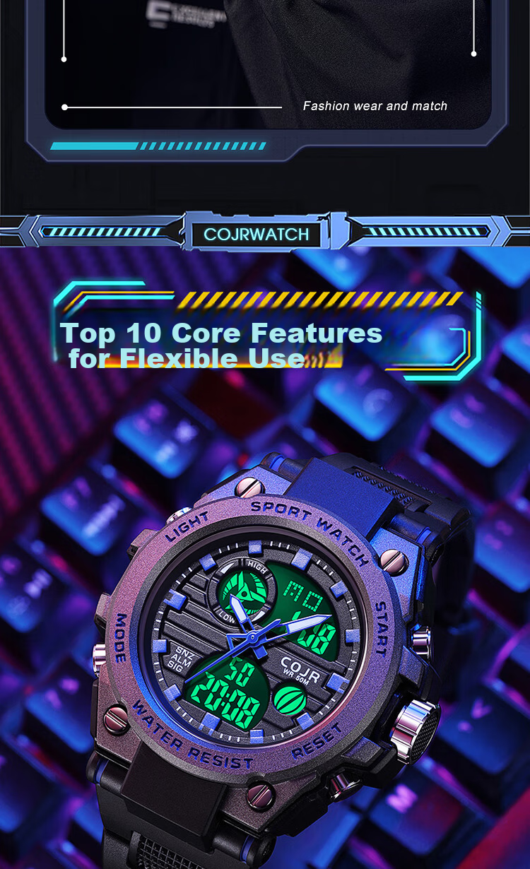 COJR Electronic Timing Watch Alarm Clock Youth Boys Middle and High School Mechanical Sports Waterproof 3