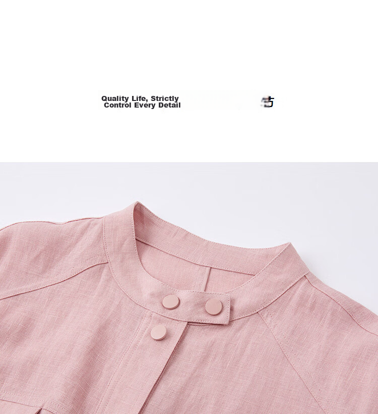 Demana [100% Linen] Spring Moray Series Stand Collar Flap Pocket Adjustable Belt Drop Shoulder Petite Women's Jacket 15