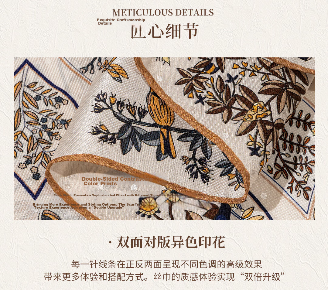 Shanghai Story [Counter Same Style] 100% Mulberry Silk Twill Double-Sided Printed Small Square Scarf Gift for Mom and Girlfriend 12