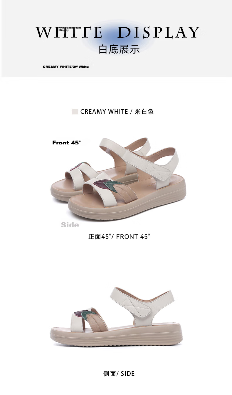 RED DRAGONFLY Women's Sandals Flat Soft Leather Soft Sole Ethnic Style Mid Heel Beach Shoes WTK240802 Off-White Size 37 8