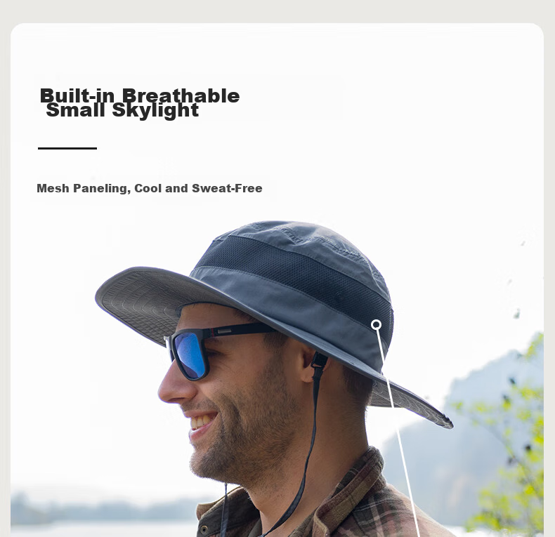 TOPEX Outdoor Wide Brim Hiking Hat for Men Summer Mountaineering Fishing UV Protection Breathable Quick-Dry Bucket Hat 9