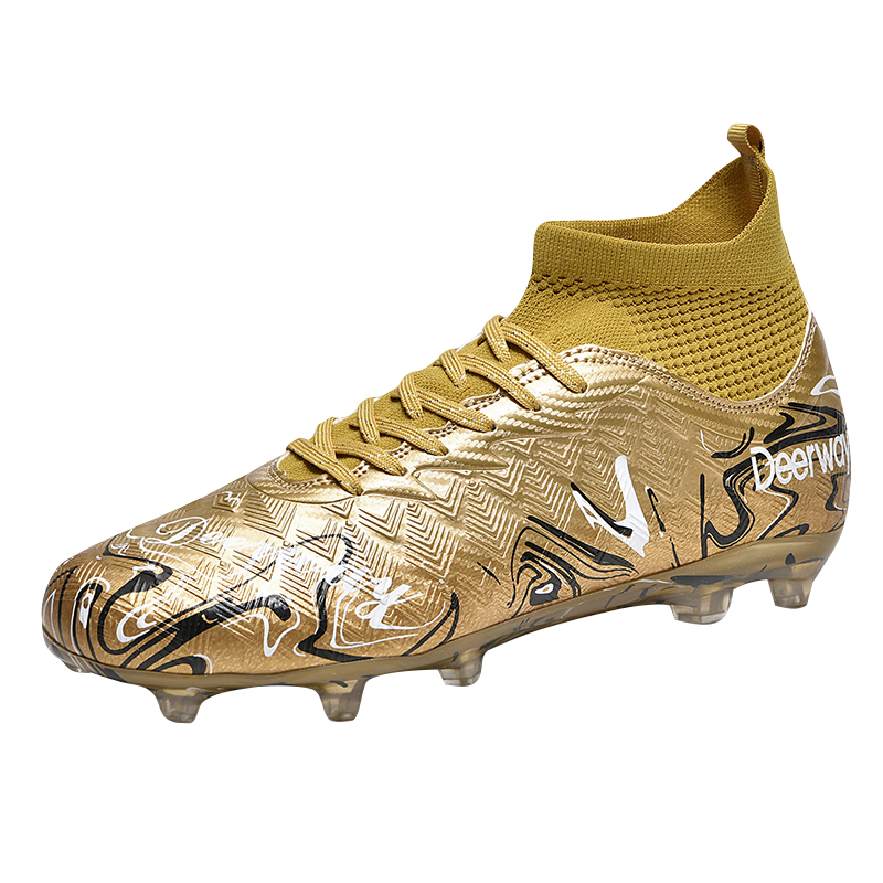Delhui Football Shoes Adult Unisex AG Long Studs Youth High-Top Ankle Support Non-Slip Training Sneakers Gold Size 43