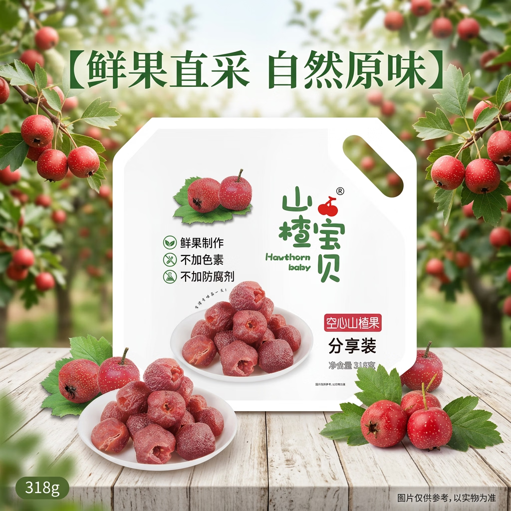 山楂宝贝空心山楂果318g/袋 0添加 无核蜜饯果脯儿童休闲零食 不加色素