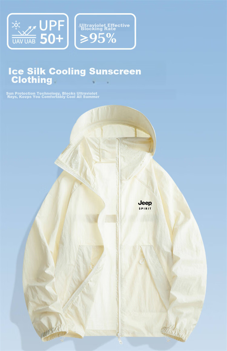 JEEP SPIRIT Men's Summer Sun Protection Jacket UV Protection Ice Silk Lightweight Outdoor Sunproof Coat Off-White 2XL 1