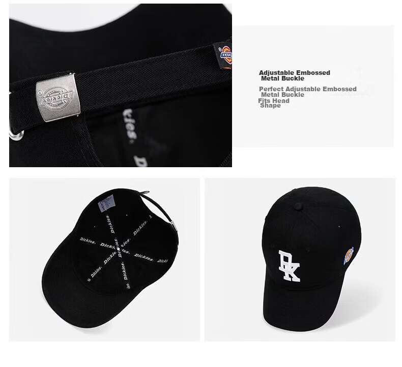 Dickies Embroidered Letter American Style Baseball Cap Unisex Trendy Casual Soft Top Duckbill Hat Black 4