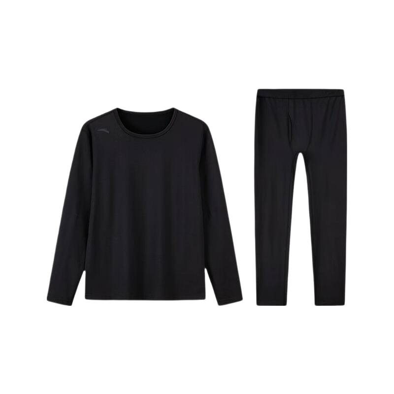 ANTA Warm Core Men's Anti-Static Fleece Lined Thermal Underwear Set Crew Neck Top and Bottom Base Layer