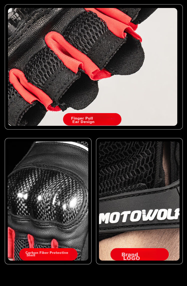MOTOWOLF Motorcycle Gloves Half Finger Carbon Fiber Summer Breathable Riding Motorbike Anti-fall Knight Gear Unisex 19