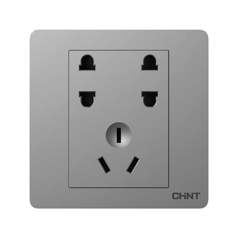 CHNT Switch Socket Wall Panel, Household 86-Type Panel, Seven-Hole Socket, NEW6C Phantom Silver Gray