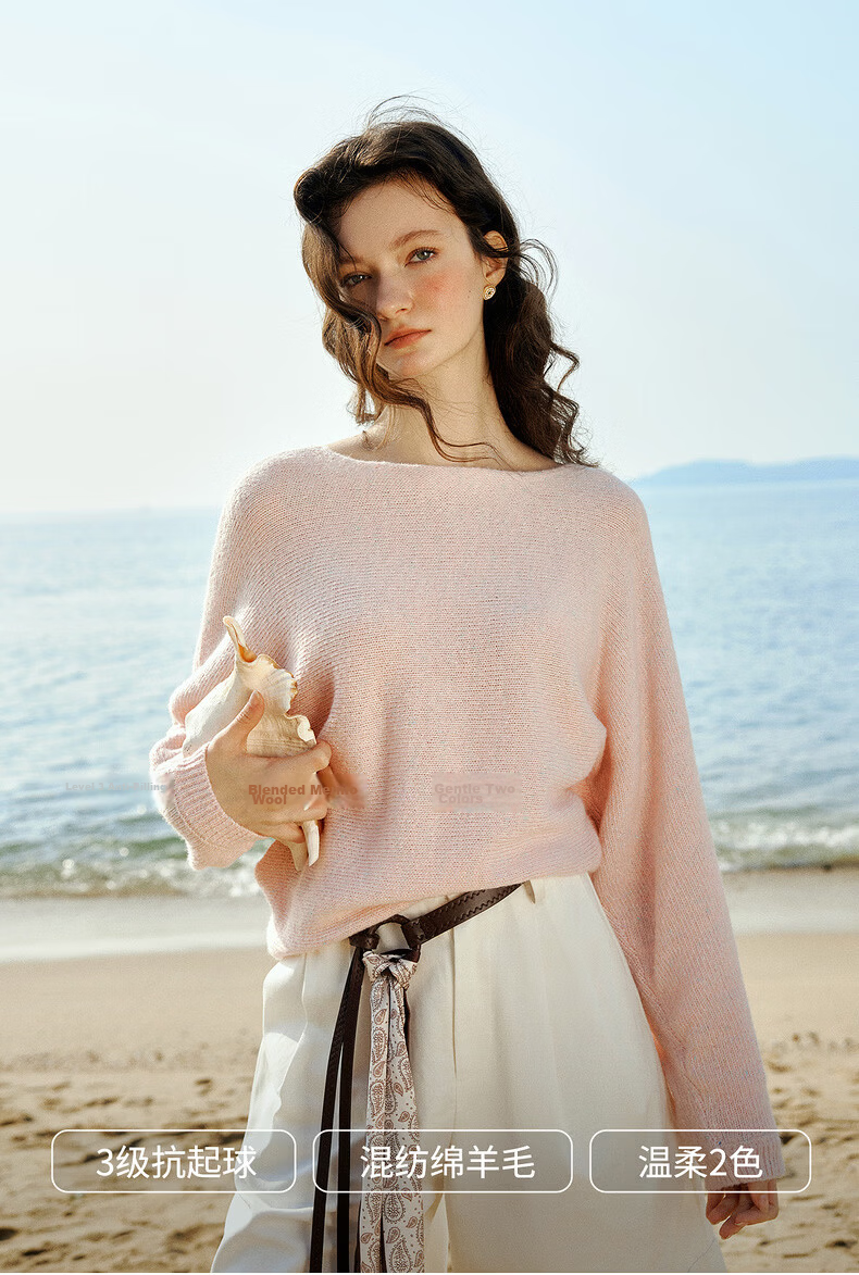 Olrain Eurielle Elegant Off-Shoulder Batwing Sleeve Knit Pullover Sweater Blue M Spring New Arrival 2