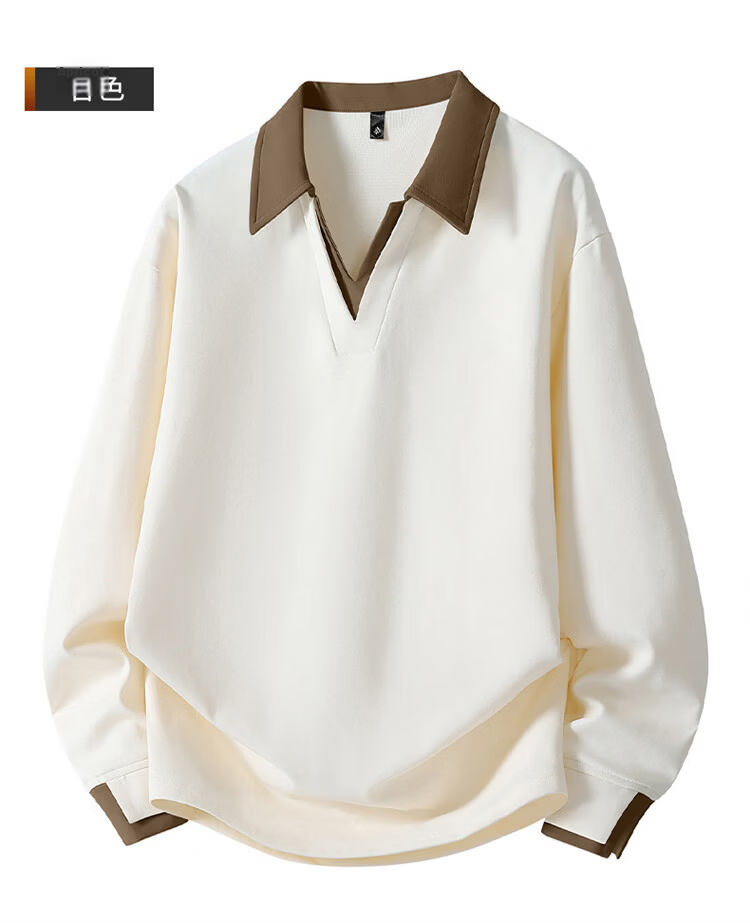 JEEP SPIRIT Men's American Style Turn-Down Collar Sweatshirt Spring Fake Two-Piece Color Block Long Sleeve Top Khaki 3XL 17