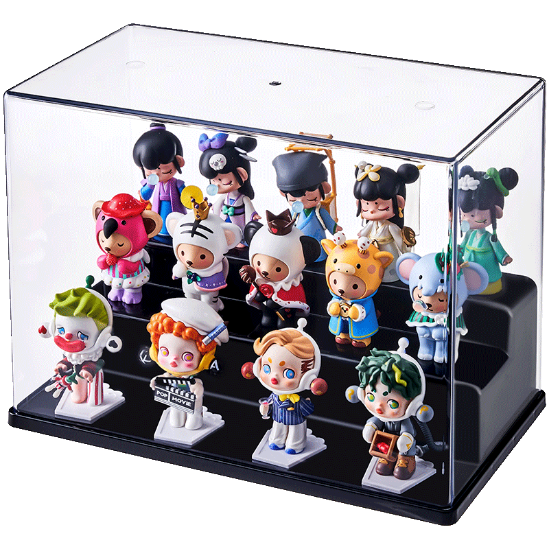 JEKO&JEKO Blind Box Display Case, Figurine Display Cabinet, Pop Mart Labubu Display Stand, Transparent Storage Box, Clear Black