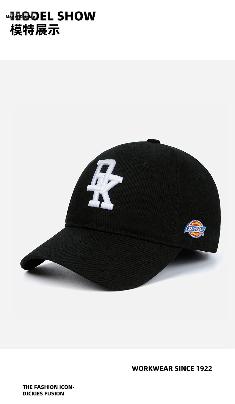 Dickies Embroidered Letter American Style Baseball Cap Unisex Trendy Casual Soft Top Duckbill Hat Black 5